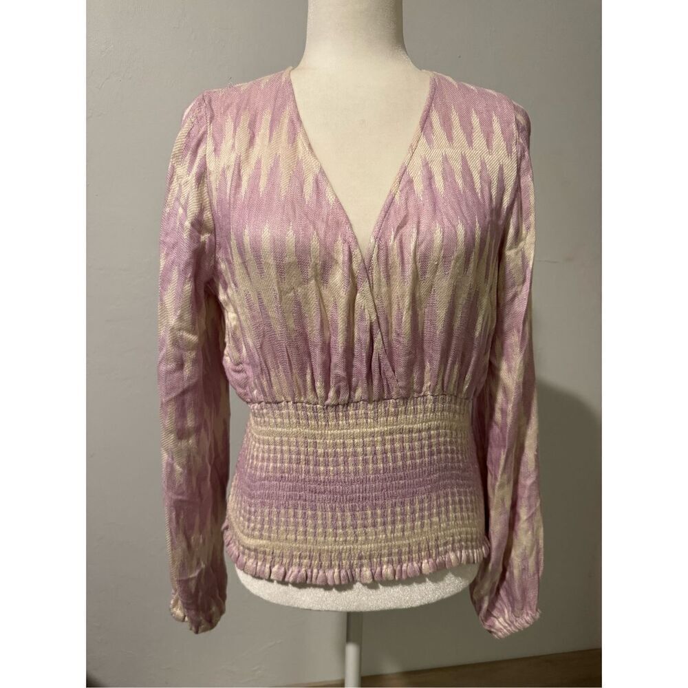 Cecilia 1626 Whitney Wrap top long sleeve smocked body M